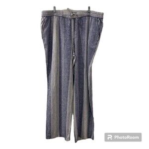Old Navy Womens Blue White Linen Bld Hi Rise Drawstring Palazzo Pants Sz XL Tall